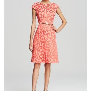 Anne Klein cap sleeve flare brocade/jacquard metallic belt